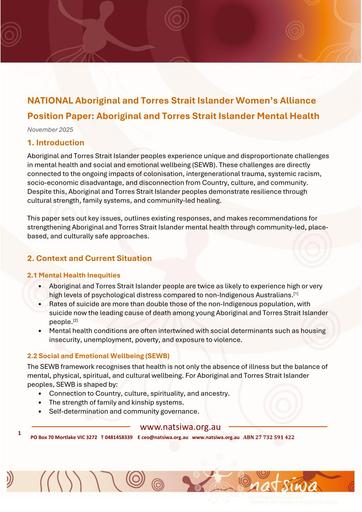 NATSIWA Mental Health Position Paper