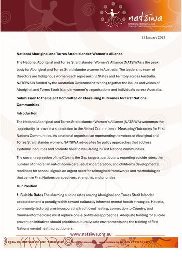 Submission to the Select Committee on Measuring Outcomes for First Nations Communities