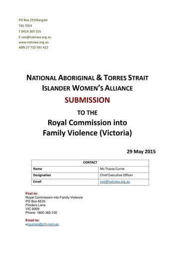 NATSIWA Royal Commission into Family Violence VIC 2015 May