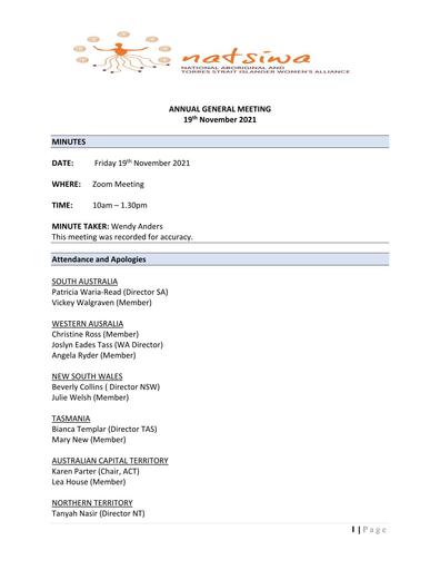 Annual General Meeting minutes November 2021